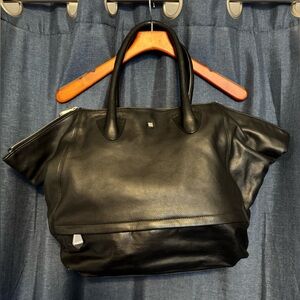 Pour La Victoire Black Leather Laptop Bag Tote